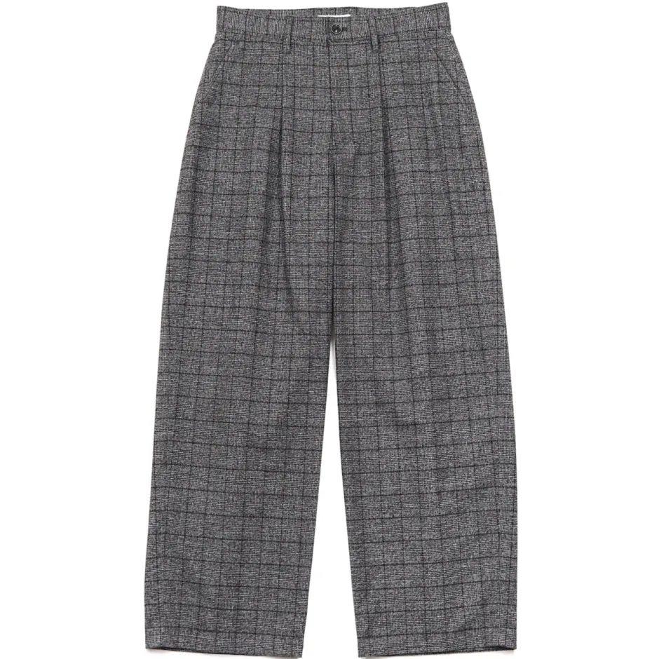 Anonymous Ism 1 Tuck Wide Trouser - Grey Plaid- Bottoms