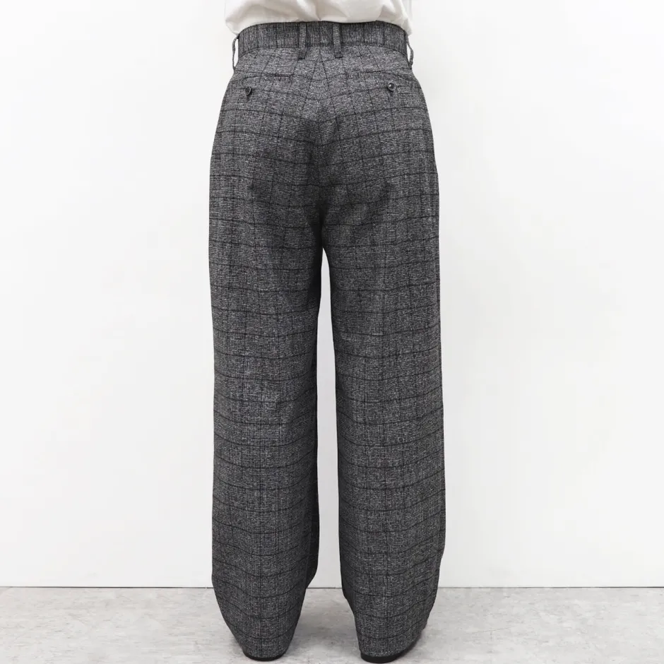 Anonymous Ism 1 Tuck Wide Trouser - Grey Plaid- Bottoms