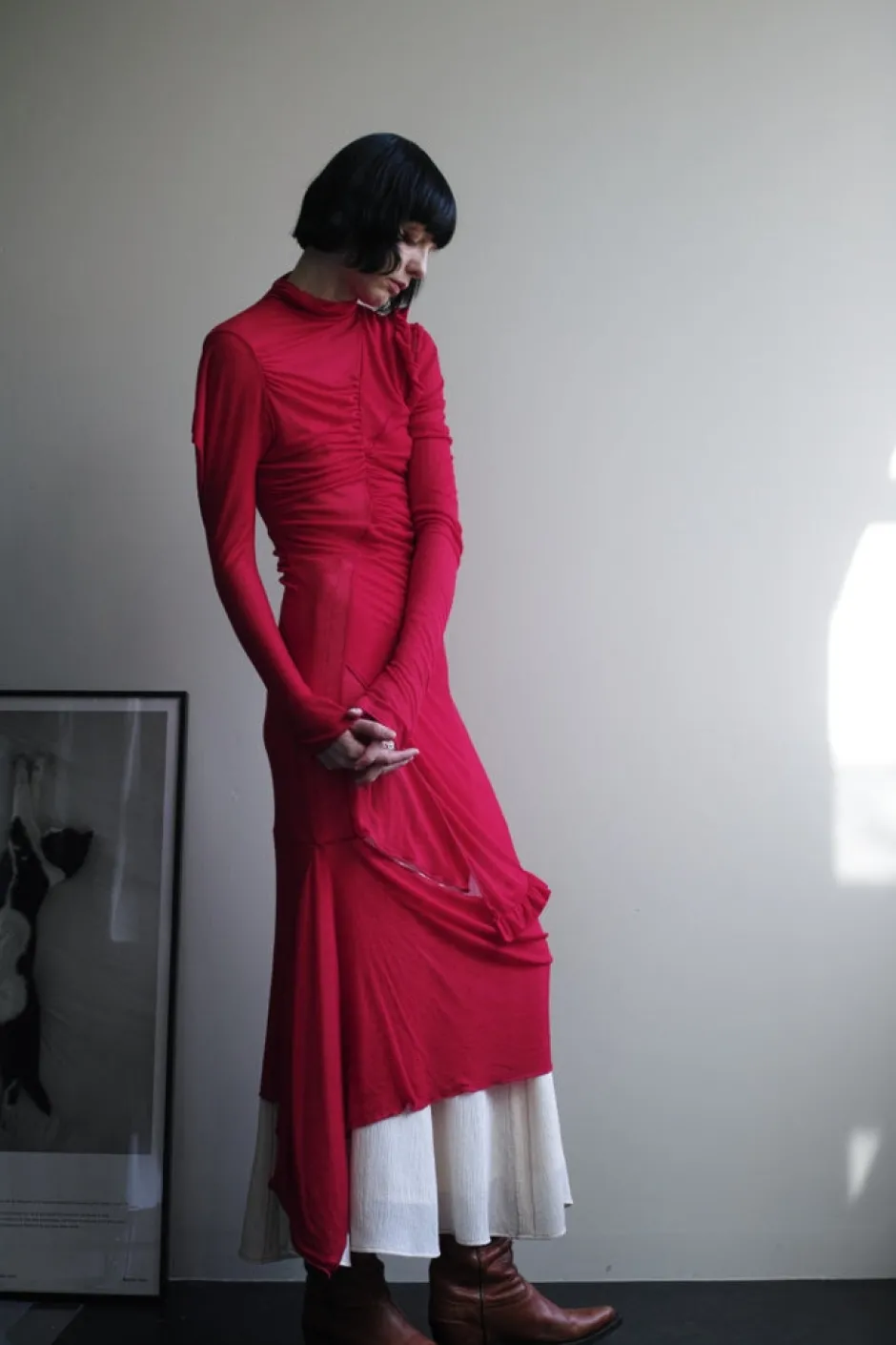 Anonymous Ism ASYMMETRIC SHEER DRESS-Women Dress