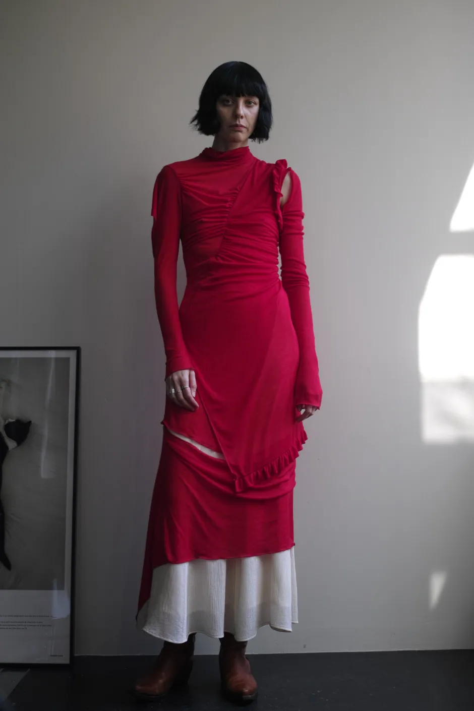 Anonymous Ism ASYMMETRIC SHEER DRESS-Women Dress