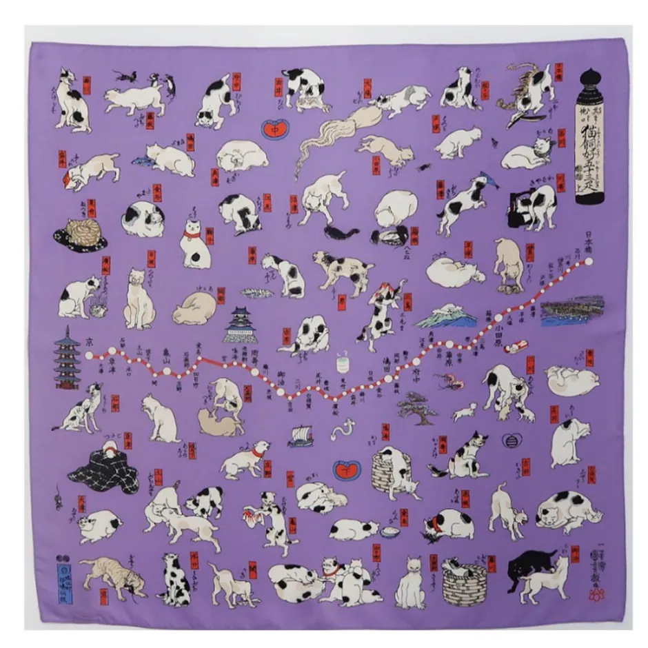 Anonymous Ism HIROSHIGE Cat Pattern Silk Scarf- Bandana|Accessories