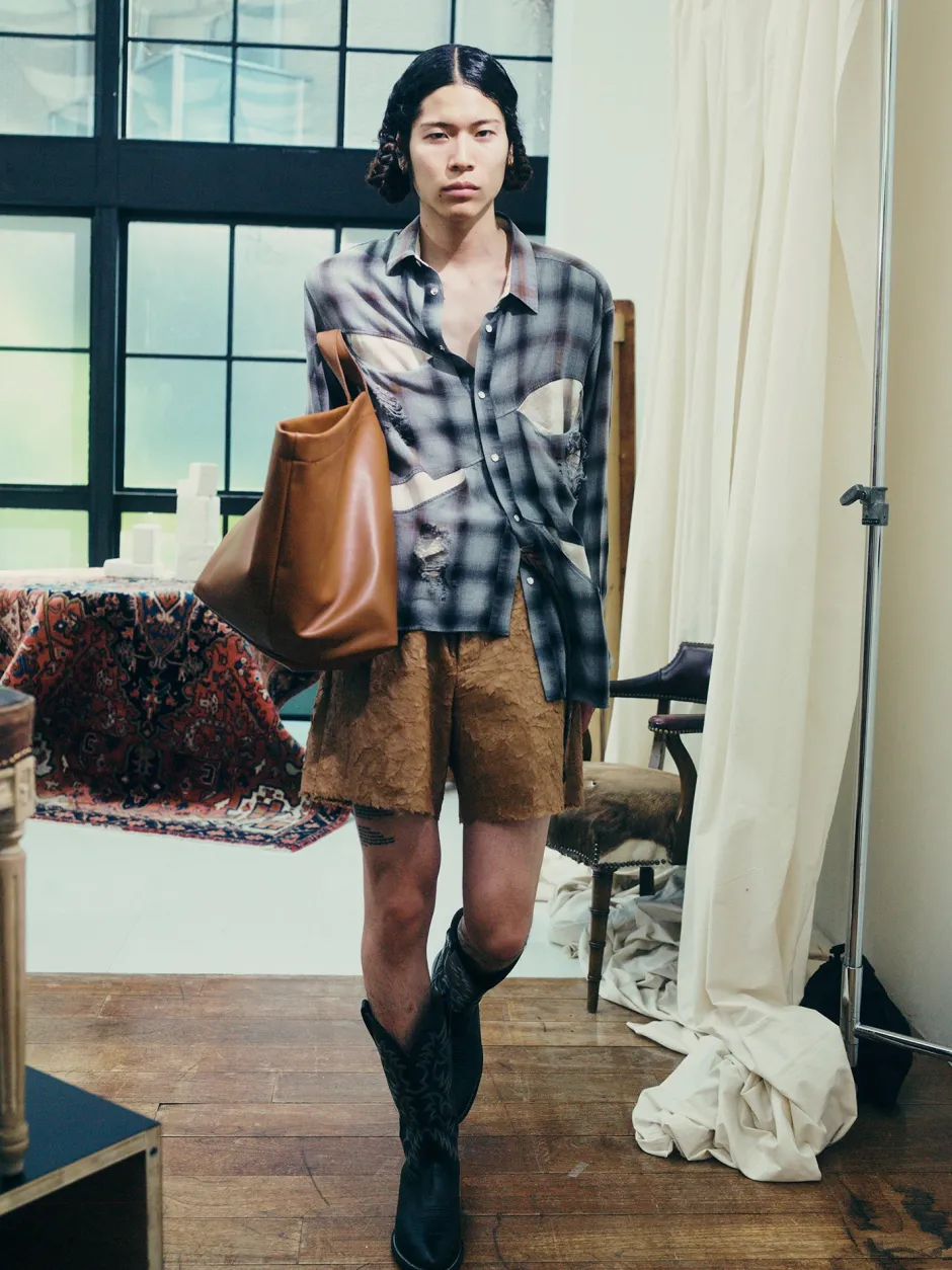 Anonymous Ism KHOKI - Vintage-Effect Shirt- Tops