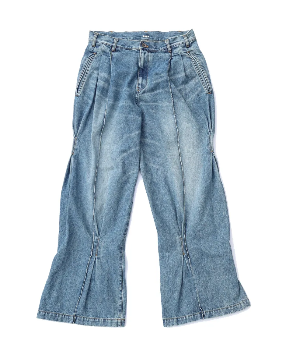 Anonymous Ism KHOKI- Pleat-Design Denim Pants- Bottoms
