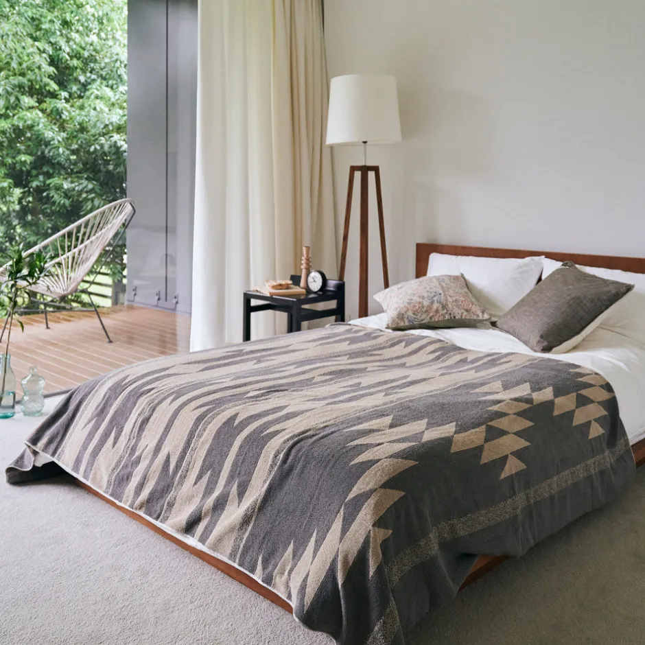 Anonymous Ism Large - Native Motif Cotton Pile Blanket - Beige- Blanket