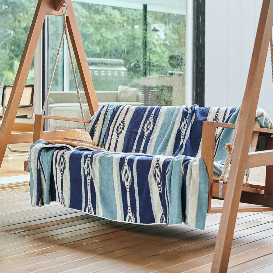 Anonymous Ism Large - Native Stripe Cotton Pile Blanket - Blue- Blanket