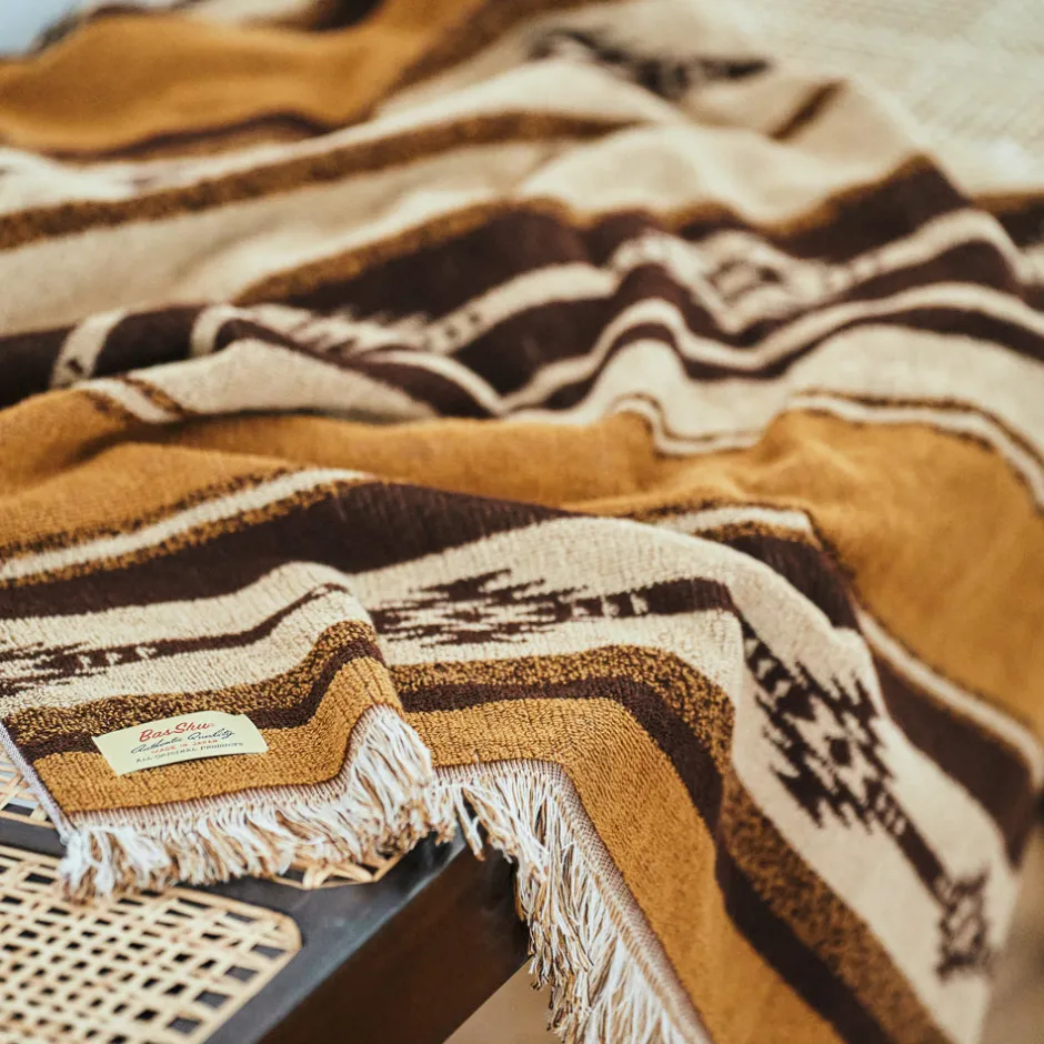 Anonymous Ism Native Motif Cotton Pile Blanket - Brown- Blanket