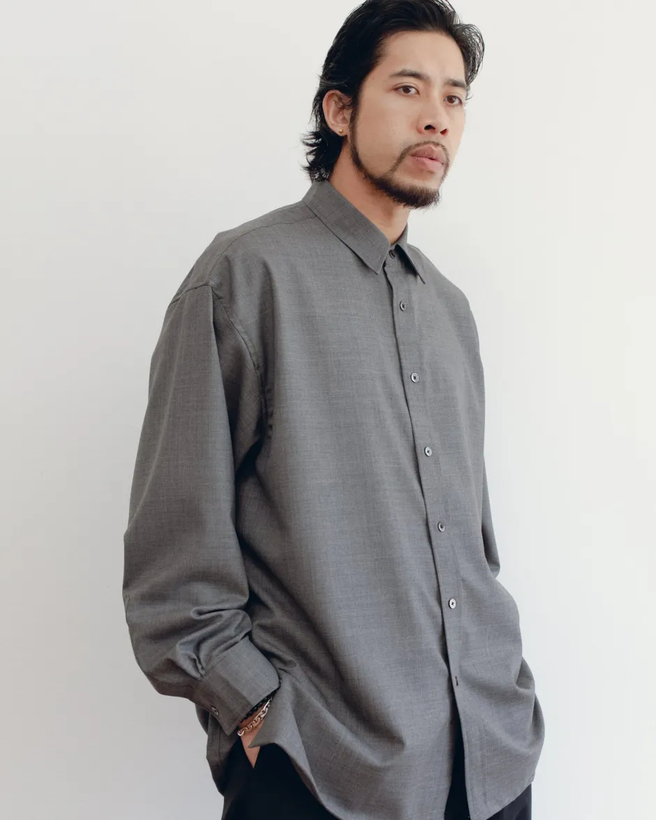 Anonymous Ism Signature Shirt - Super100's Wool - Grey- Tops