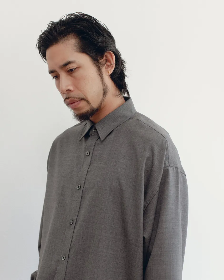 Anonymous Ism Signature Shirt - Super100's Wool - Grey- Tops